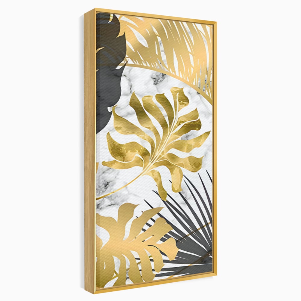Tablou canvas cu tablou canvas cu frunze tropicale, in rama de aluminiu auriu
